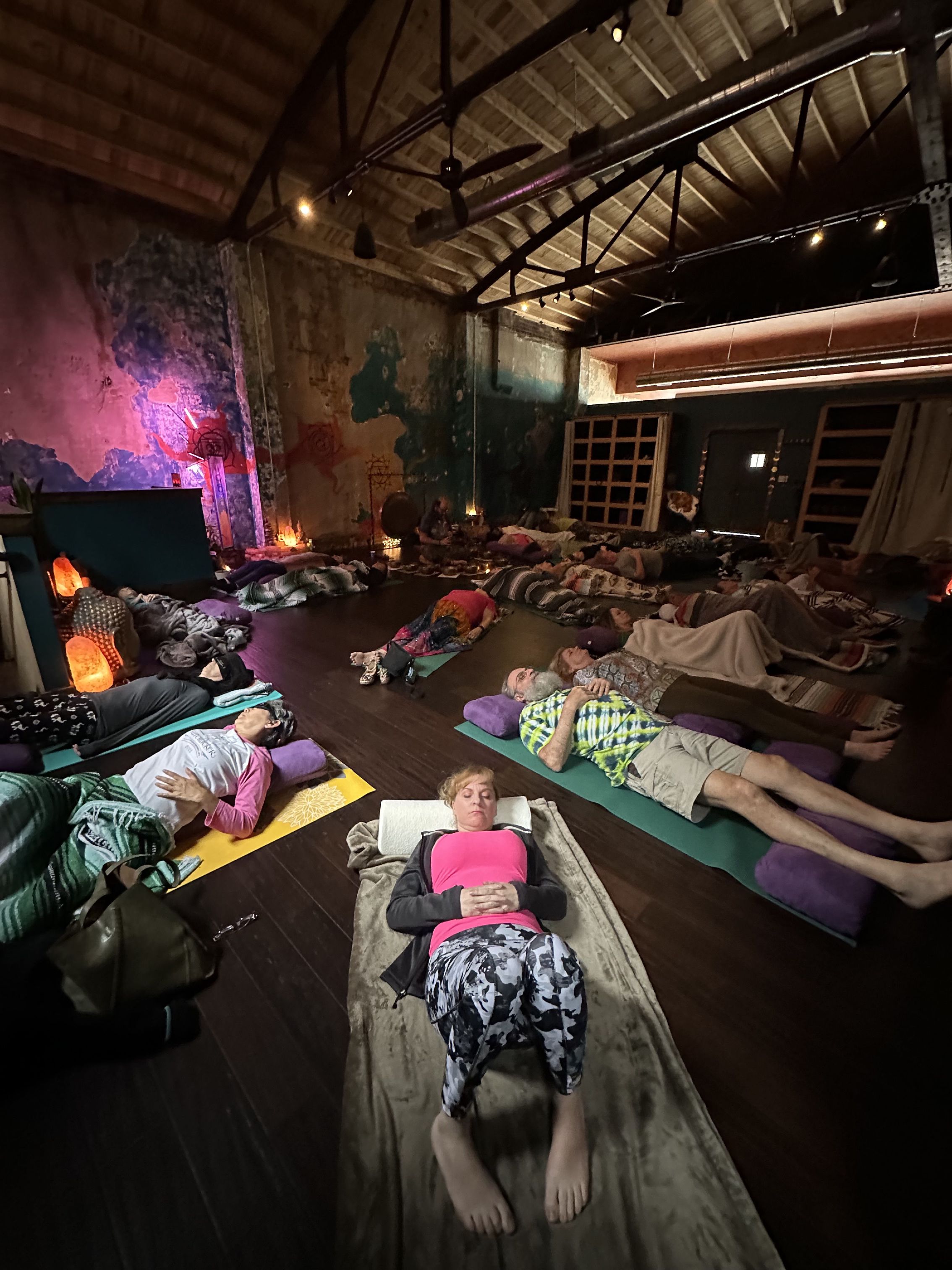 sound bath group resting tall