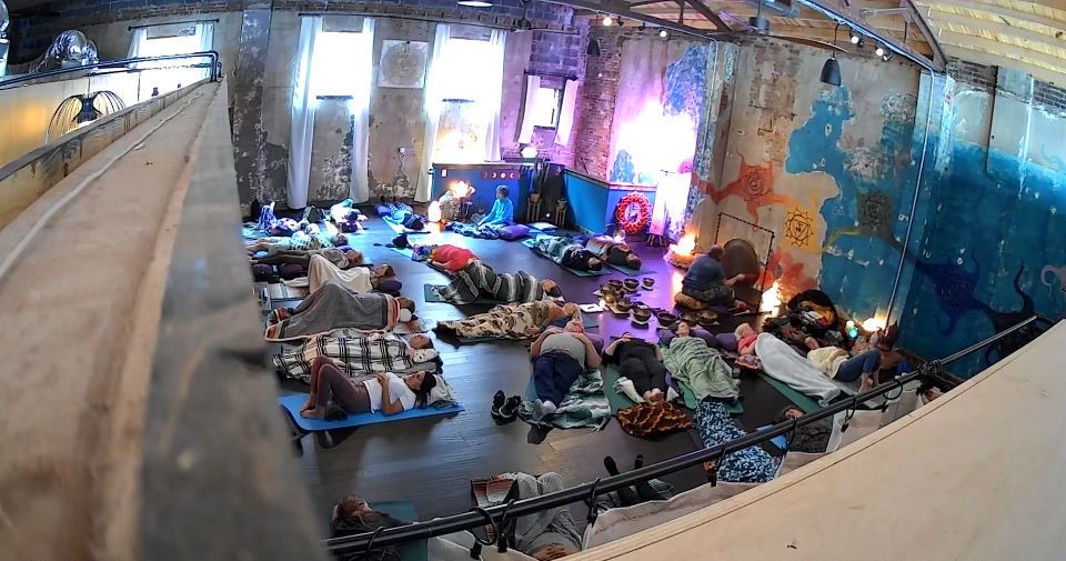 sound bath group from high angle